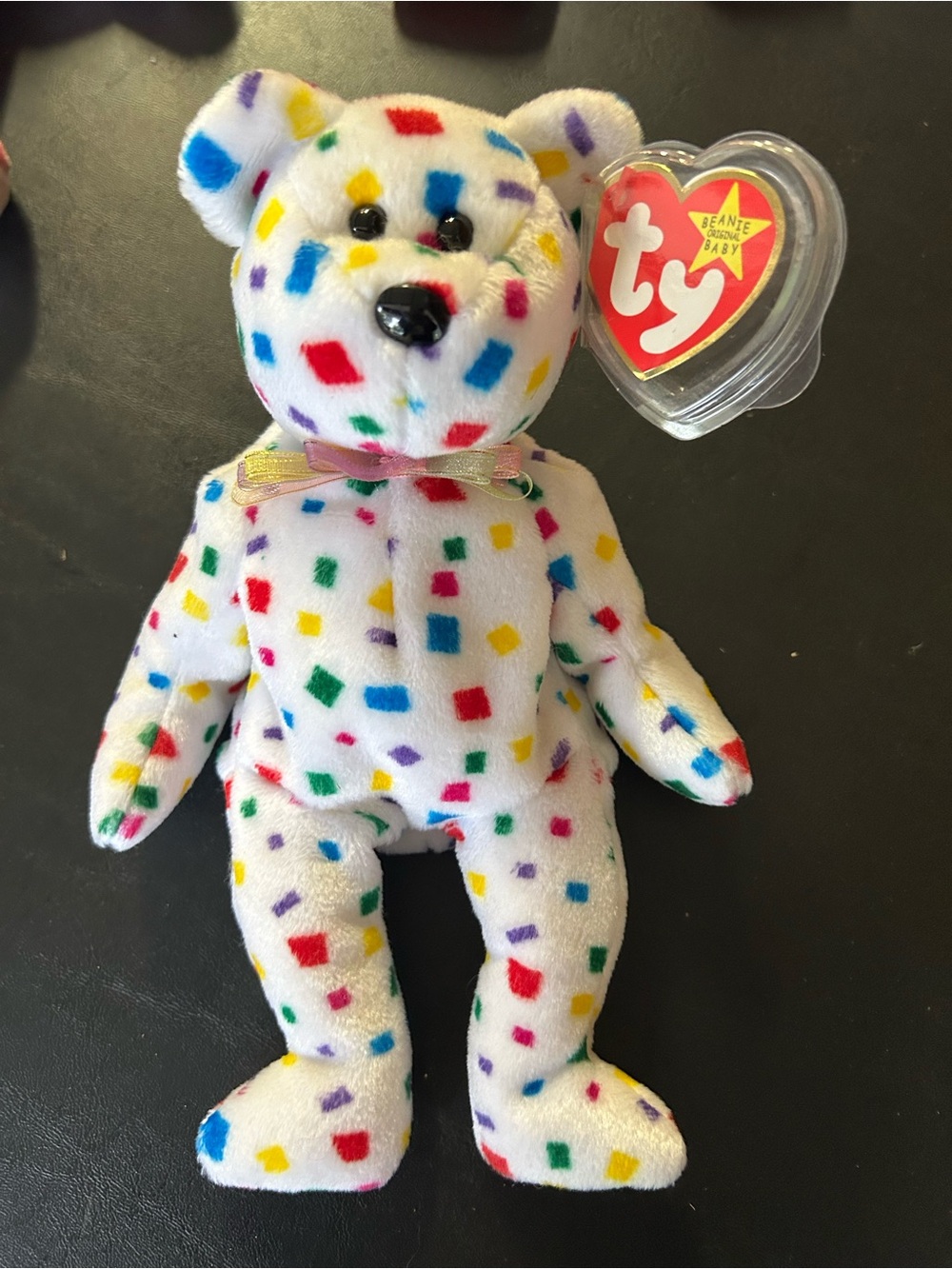 Ty Confetti Spot Bear Plush - White with Red, Blue, Yellow, Green, Purple Spots